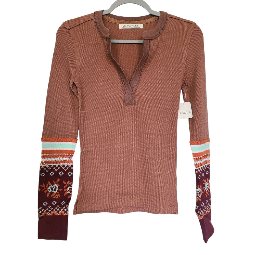 Free People Mikah Layering Cuff Thermal Henley Top Autumn Combo Size XS NWT
